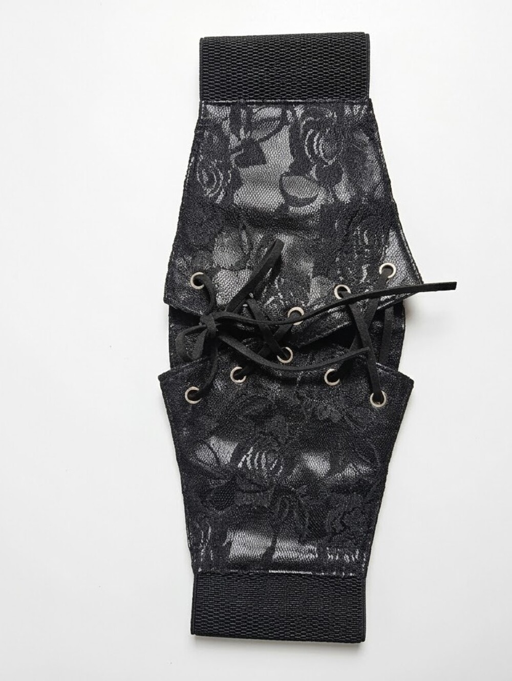 Black Floral Lace Up Corset Belt Wide Elastic Waist Cincher Goth Renaissance OS